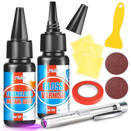 Surfboard Fiberglass Repair UV Kit - Epoxy Filler Easy DIY Fast Waterproof UV-Resistant Set Gel Coat Scratch Repair Color Match for Holes Chips Cracks on Boats Jet Skis Yachts Surf Boats