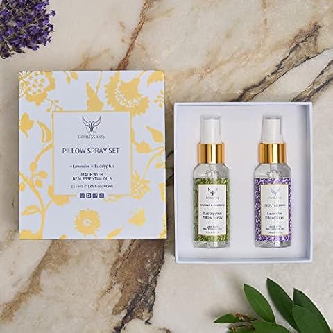 ComfyCozy Pillow Spray Set | Lavender Eucalyptus Sleep Beauty Gifts For Women Mum Her Him Birthday | Pamper Wellness Relaxation Anxiety Stress Relief Sets | Linen Room Fragrance Vegan Gift | 2 x 50ml Cover