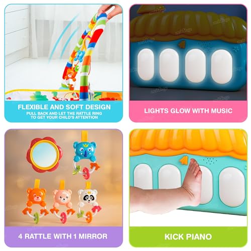 Image of Zest 4 Toyz Baby Play Mat for Babies (1 Year Warranty) Play Gym Floor Mat for Kids with Hanging Rattles Lights & Musical Keyboard Kick and Play Bed | Piano Gifts for New Born Baby - Made in India