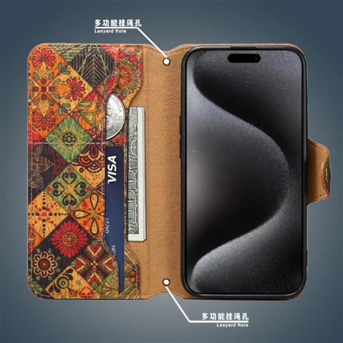 Étui à rabat en cuir véritable pour iPhone 14 Plus motif fleurs d'été - 2