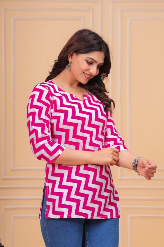 Image of SIROTA Rayon Short Top for Women | Tunic for Jeans | Western Short Kurti | Stylish Straight Ladies Kurta | Ethnic Kurta for Girls