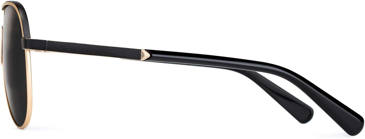 COLOSSEIN Aviator Polarized Sunglasses for Men Stainless Steel Frame Handcrafted Legs UV400 Lenses Driving Outdoor Eyewear 1 - Black - Polarized