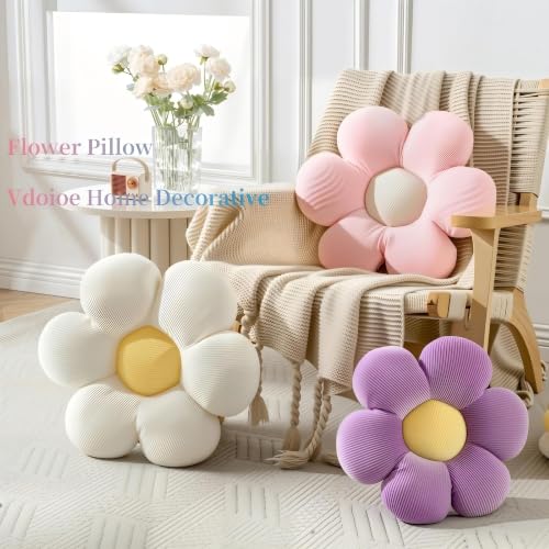 Image of 3PCS Flower Pillow,15.75 inch Daisy Pillow White Pink Purple