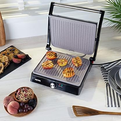 Petra PT4076VDEEU10 XL 180° Elektrogrill und Panini-Presse - Sandwichtoaster mit marblestone Antihaftbeschichtung, Tischgrill, ausklappbar für 2 Kochflächen, Gemüse, Fleisch, Spieße, Fettarmes Grillen – Bild 5