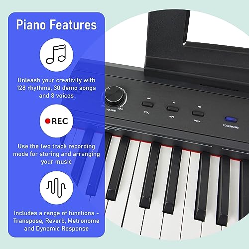 Axus AXD55 88-Tasten-Digitalpiano-Tastatur Mit Voll Gewichteten Hammertasten, Sustain-Pedal Und Hochwertigen Features Und Funktionen