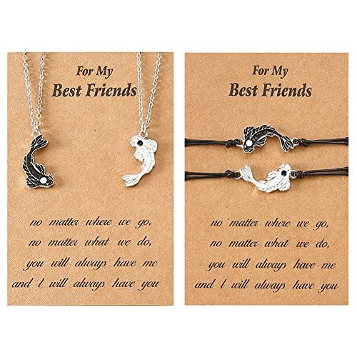 Tai Chi Yin Yang Pendant Necklace Set Lucky Black White Fish Charm Bracelet for Women Men My Best Friends Jewelry Gift