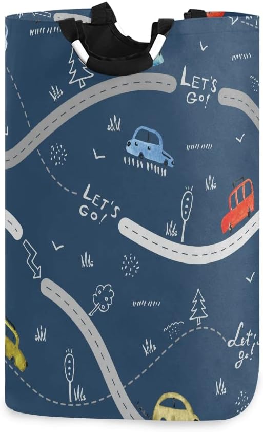 手数料無料 車の青いアート漫画ランドリーハンガーバスケット大折りたたみ洗濯ビン折りたたみ式収納折りたたみ式バッグ22 7で洗濯ランドリールーム