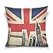 Use7 Housse de coussin décorative carrée Taie d'oreiller Vintage Angleterre Union Jack UK Big Ben Tower Bridge Canapé Lit Taie d'oreiller double face, Tissu, multicolore, 40 x 40cm/16 x 16 Inches