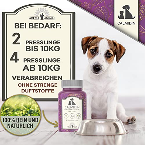 Adema Animal® - Calmidin Nahrungsergänzungsmittel zur Beruhigung für Tiere - Hochdosierte Baldrian Kapseln gegen Angst / innere Unruhe und Stress - Relax Kapsel für Hund und Katze - 60 Stk Presslinge