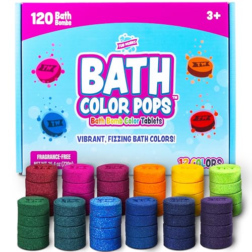 Tub Works® Bath Color Pops™ Moisturizing Kids Bath Bombs, 120 Count | Bath Bomb Refills for Bath Color Brush | Nontoxic & Fragrance-Free | 12 Unique Colors |...