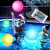 FUTUREPLUSX Pool Toys, 3PCS Light Up Beach Balls with Remote-Control 12 Inches Glow in The Dark Water Toys, for Outdoor Pool Beach Party Games and Decorations