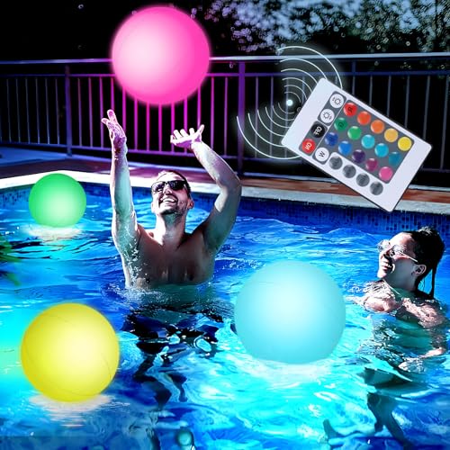 FUTUREPLUSX Pool Toys, 3PCS Light Up Beach Balls with Remote-Control 12 Inches Glow in The Dark Water Toys, for Outdoor Pool Beach Party Games and Decorations