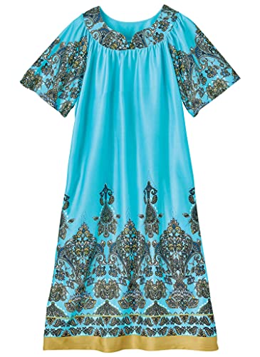 Image of AmeriMark Casual Women's Patio Muumuu House Dress Loose Comfortable Short Sleeve Sun Dress Lounger Gown Sleepwear for Ladies