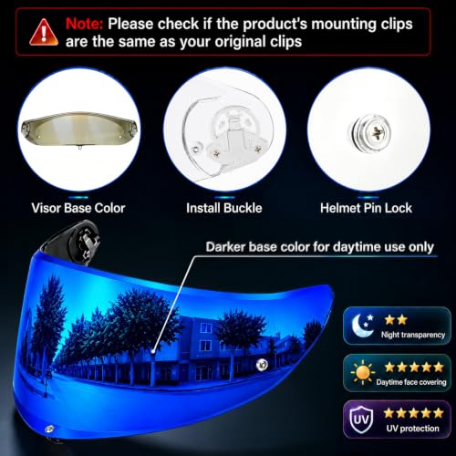 Image of PSLER Shatterproof Motorcycle Helmet Visor for K6 K6s,Deep Blue | Impact-Resistant ,UV400 Protection, Tinted Face Shield for K6 K6s,Helmet Accessories Replacement