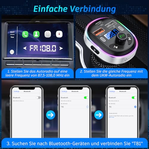 Bluetooth 5.3 FM Transmitter, SONRU Bluetooth Auto Radio Adapter, Metall PD 30W & QC3.0 Schnelles...