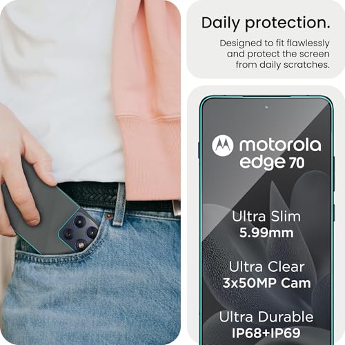 Image of ArmourPro Tempered Glass for Motorola Edge 70 with Back Clear Membrane Guard, Edge to Edge Screen Protector, Anti-Bubble, Anti-Fingerprint, Oil Resistant, Installation Kit | Black