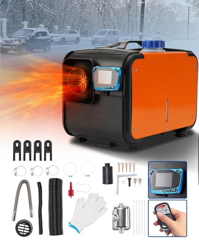 Chauffage de stationnement tout-en-un 8 kW 12 V, chauffage de nuit diesel avec silencieux et interrupteur LCD pour camions, bateaux, remorques, voitures de tourisme, camping-cars, fourgons aménagés