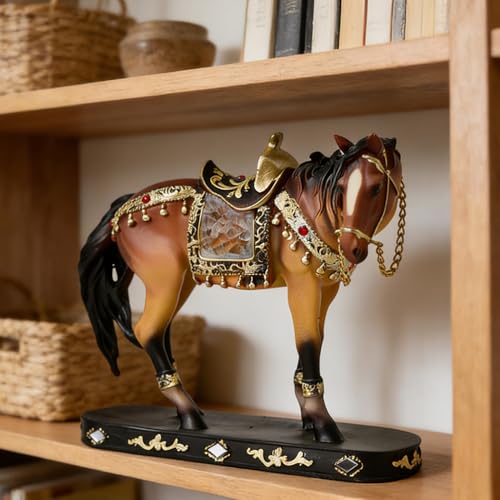 OGVOGV Standing Horse Sculpture Statue Vintage Resin Horse Decorative Figurine Animal Horse Statues Ornaments for New Year Collectible Home Office Table Shelf Decor Brown