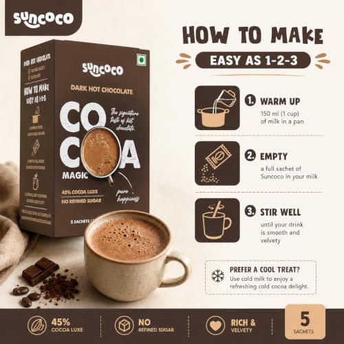 Image of Suncoco's Classy Cinnamon Dark Hot Chocolate, 45% Luxe Cocoa, No Refined Sugar, Limited Export Edition | 100 grams