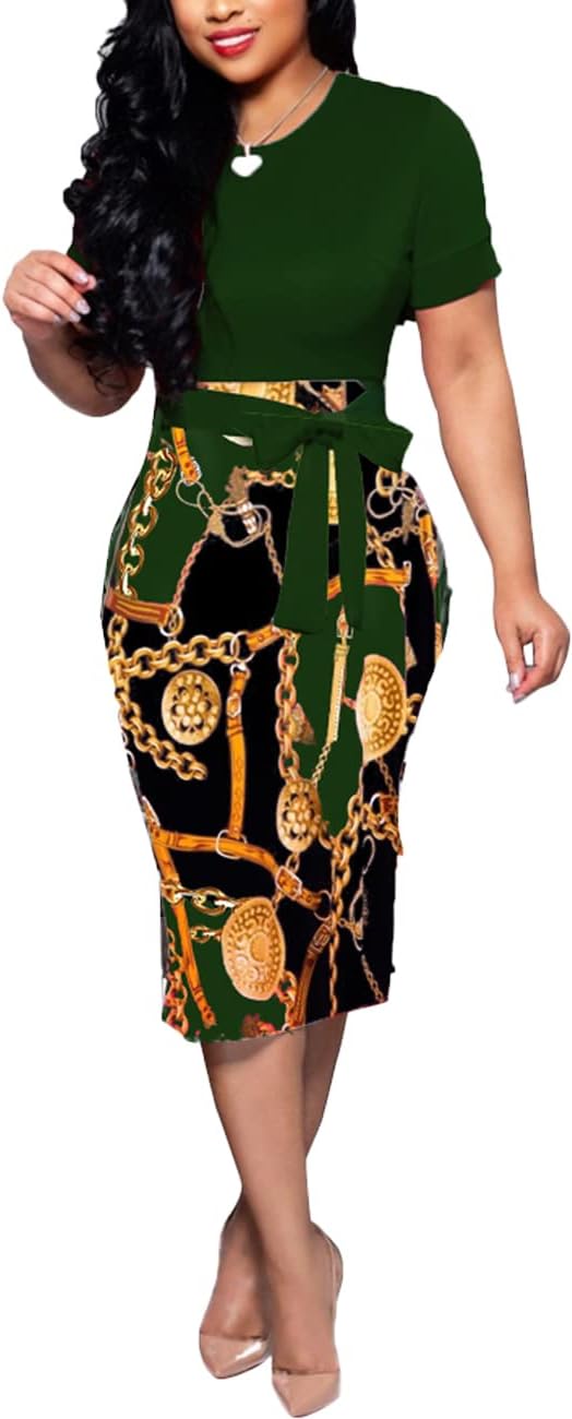 BOGURST Women Midi Bodycon Dress Work Casual Cute Floral Prints Pencil Dresses