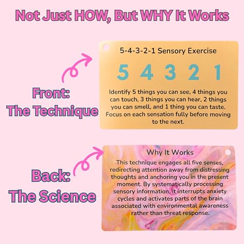 Grounding Cards & Anxiety Stickers Set, Therapy Games for Teens & Adults, 23 Coping Skills for Stress Relief with Explanations, Mindfulness Tools for Trauma, PTSD, BPD | Mental Health Self Care Gift - Image 3