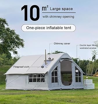 Inflatable Camping Tent with Pump & Stove Jack - Quick Setup for Outdoor Adventures and Glamping