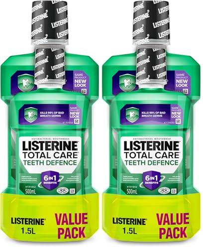 Listerine Total Care Teeth Defence Antibacterial Mouthwash Value Pack 1.5L|Kills Germs|Freshens Breath|Strengthens Teeth|Fights Plaque|Protects healthy gums|Helps prevent cavities (Pack of 2)