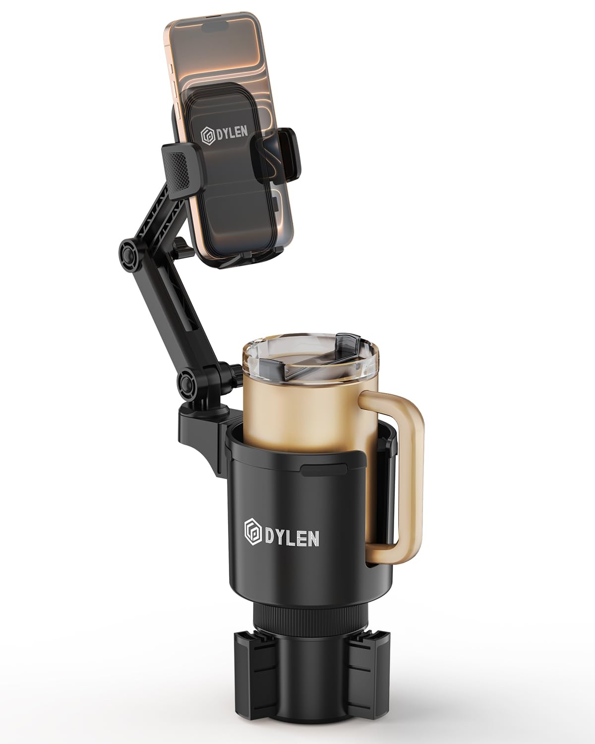 Photo 1 of DYLEN Cup Holder Phone Holder for Car, 2 in 1 Cup Holder Phone Mount with Adjustable Base, Long-Arm Supports 360° Rotation, Car Phone Holder Compatible with All Phones| Anti-Slip&No Shake Design