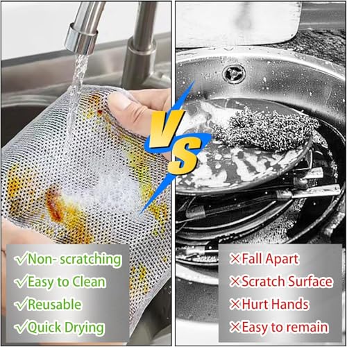 Image of Non-Scratch Steel Wire Dish Cloth Wire Dishwashing Rags, Steel Wire Dish Cloths for Wet & Dry Use,Stainless-Steel Scrubber Wire Dishcloths for Washing Dishes, Sinks & Counters (Pack of 15)