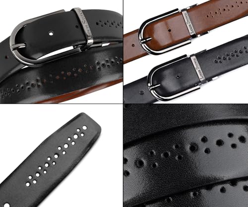 Image of LOUIS STITCH Men's Spanish Leather Reversible Belt 1.25 inch (35mm) Handcrafted Formal Waist Strap Officewear Men Gents Boys (Black /Tan) (LSBE-VB-CPBG)