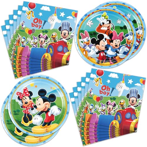 Image of 40pcs Mickey Party Supplies include 20 plates, 20 napkins for Mickey birthday party decoration