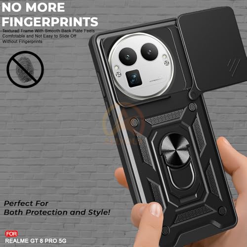 Image of Armor Bumper Back Cover Case for Realme GT 8 Pro 5G Rotating Camera Cover, Ring Holder & Kickstand | Heavy Duty & 360 Degree Protection Realme GT 8 Pro 5G Back Cover (Black)