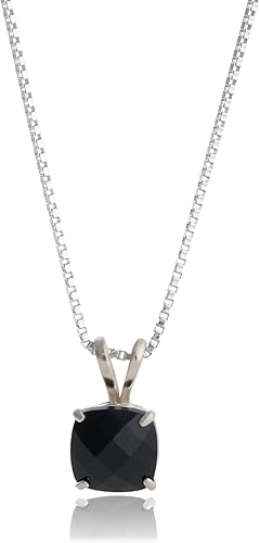 Tienda Collection 925 Sterling Silver 6mm Cushion Cut Gemstone Pendant Necklace for Women with 18 Inch Box Chain