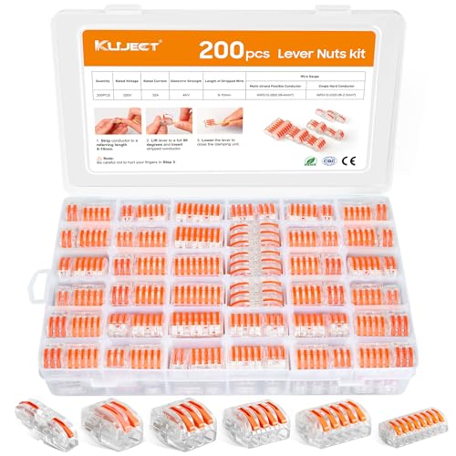 Image of 200PCS lever wire Connectors Kit with 2 /3 /4 /5 /8 Conductors | Quick-Secure for 28-12 AWG, Universal Electrical Push-in Lever Nuts with 2 Circuit Inline Splices
