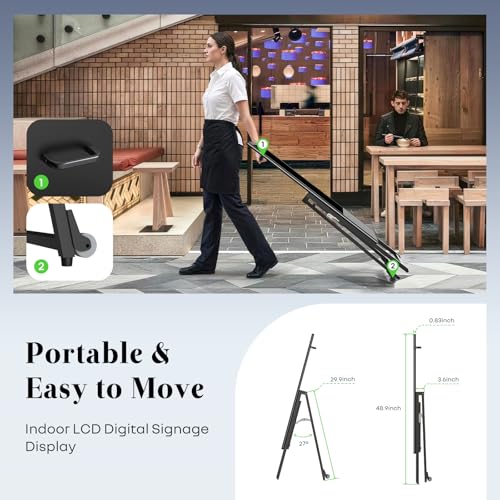 Image of 32 Inch Digital Signage Display, Screen LCD Advertising Kiosk, Portable Floor Standing Auto Ad Player Android OS App-Based Control with USB /HDMI /WiFi