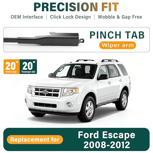 Image of Windshield Wiper Blades Replacement for Ford Escape 2008 2009 2010 2011 2012,Original Equipment Replacement Front Rear Wiper Blade Set - 20 inch 20 inch 12 inch (Set of 3)