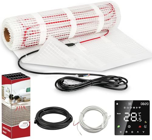 Warmfay Chauffage au sol électrique 160 W/m², Kit complet de chauffage au sol, électrique, avec thermostat, autocollant, tapis chauffant électrique pour stratifié, carrelage et pierre naturelle (2,5