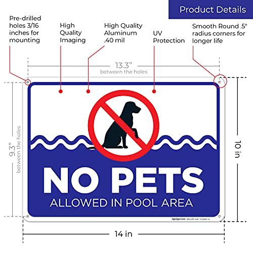Cartel de aluminio 10x14 para área de piscinas sin mascotas miniatura 3