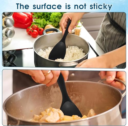 Image of Baskety Non-Stick Rice Spoon Silicone Ladle Soup Spoon with Handle for Dining Table 22.3 x 6.8 cm (Pure Black)