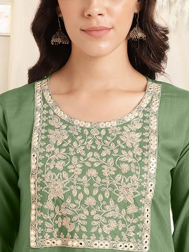 Image of MIRCHI FASHION Women's Straight Fit Rayon Sequins Embroidered and Polka Dots Printed Kurti Only