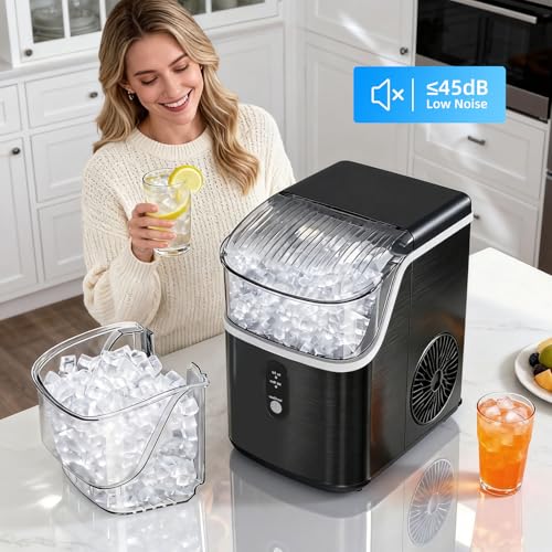 Image of Antarctic Star Nugget Ice Makers Countertop, Pebble Ice Machine with Chewable Pellet Ice, 35Lbs /24H, Self-Cleaning, Sonic Ice, One-Click Operation, for Kitchen,Party Stainless Steel Black