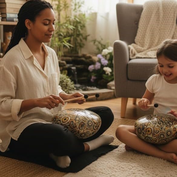 AASHIE N HOME'S OM Tongue Drum Tank Drum 9 Inch | Musical Instrument Happy Drum for Musical Education, Meditation Yoga, Gift for Tongue Drum Percussion Beginner singing bowl (OM MANDANA Design) 2