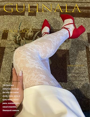 Women Patterned Lace Stockings Floral Lace Tights Jacquard Leggings Pantyhose Fishnets4