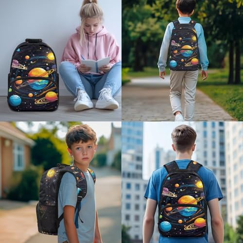 Gomyblomy Galaxy Backpack for Boys 4 Piece Kids School Bag with Lunch Bag for Elementary Middle School 17 Inch Large Capacity Teens Bookbag for Boys 8-12 12-14 with Pencil Case Keychain2