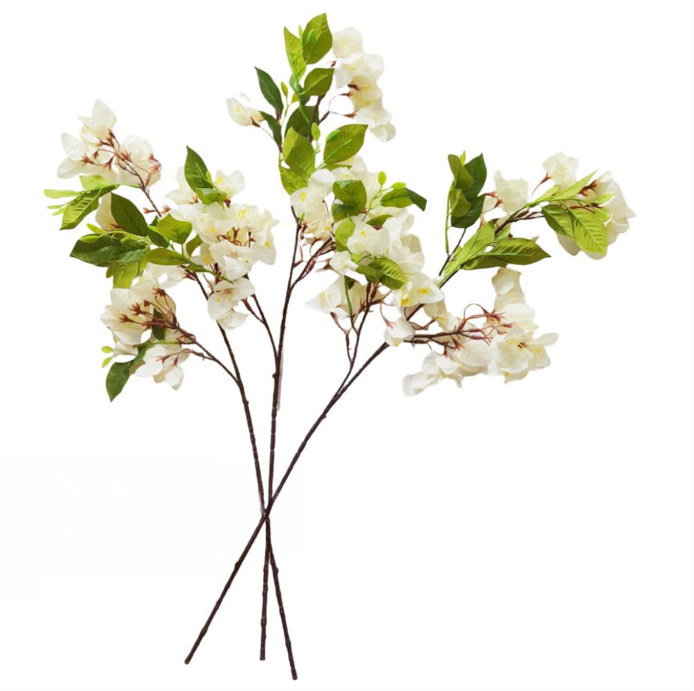 YUDONG 3 Bundles Silk Flowers with Stems,30" Bougainvillea Artificial Flowers,Long Stem Artificial Flowers for Home Wedding Centerpiece Table Decorations (White)