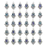 30PCS Antique Silver Hamsa Hand Evil Eye Bead of Fatima Symbol Charms - JIALEEY Hamsa Hand Beads...