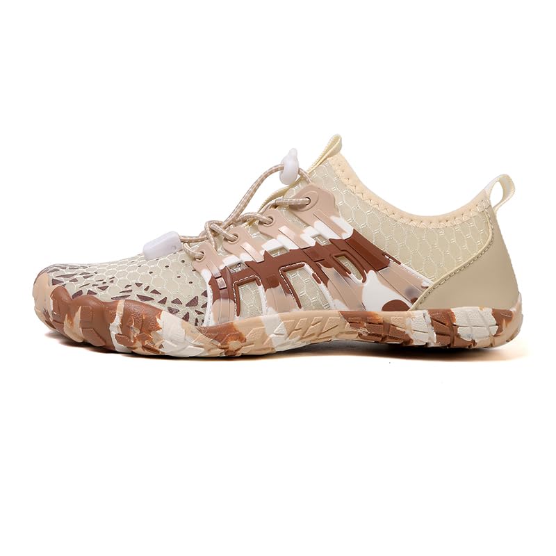 Men's Camouflage Water Shoes, Quick Dry Barefoot Sneakers, Surf Climbing Riding Breathable (Sandy Soil Color, Adult, Men, 7.5, Numeric, US Footwear Size System, Medium)