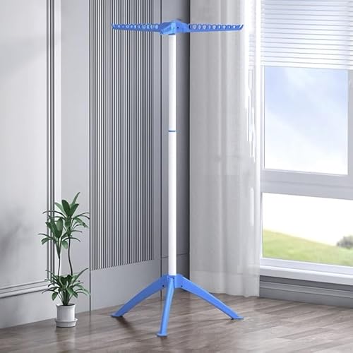 洗濯物干しスタンド 物干し台 物干し 折り畳み式洗濯物干し 伸縮式 洗濯物干し 部屋干し 折りたたみハンガーラック タオル干し ベランダ 物干しラック 室内 室外 伸縮タイプ 省スペース (ブルー)