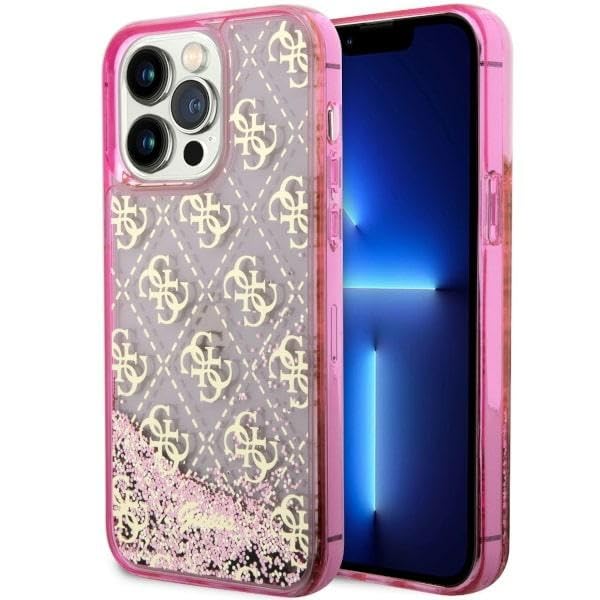 GUESS HC Liquide pailleté 4G Rose transparent IP14 Pro Max