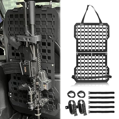 MAIKER Rigid Molle Panels For Vehicles Truck Mount Rack Panel Tactical Seat Back Organizer Adjustable Versatile Panel with Hook and Loop Fasteners & Elastic Rope for Storage Gears Accessories, Black
